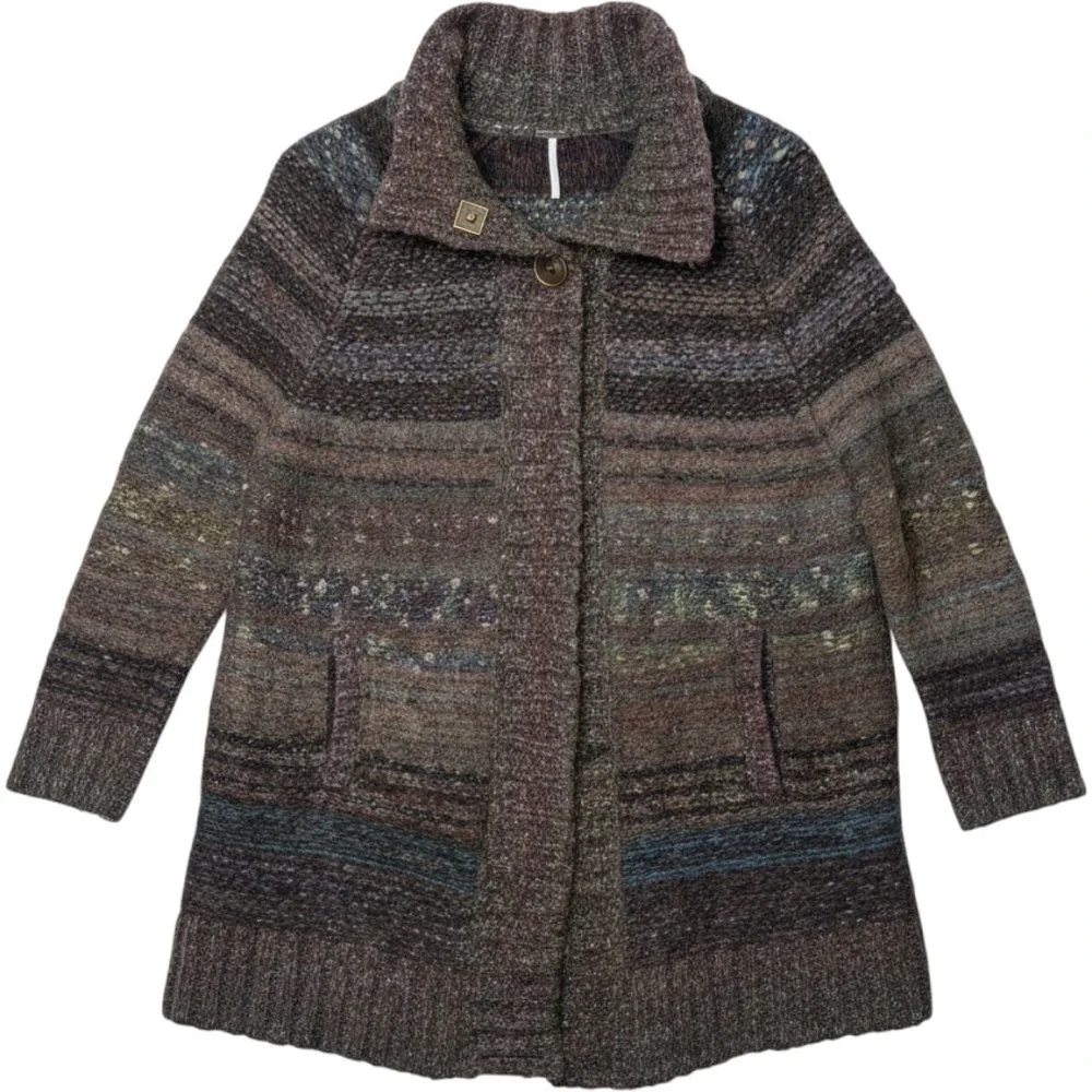 Free People Cardigan Sweater Womens Medium Brown Boho Oversized Chunky Knit Cozy